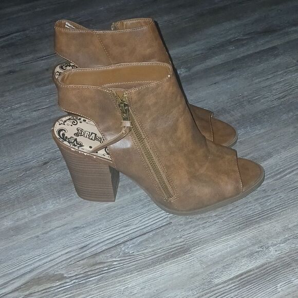 Drash brown peep toe open back ankle boots  Sz 9.5  EUC - Picture 5 of 6